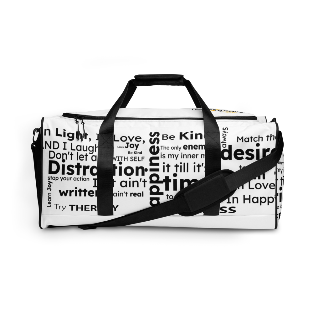 "FEARLESS" white with black text Duffle bag - The Fearless Shop